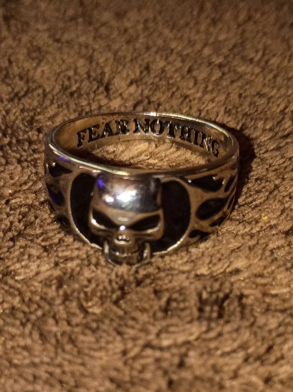 Silver Skull Flame Ring - Men's Stainless Steel Skull Band